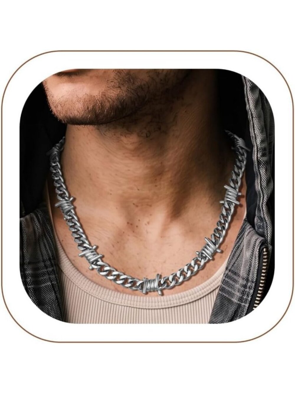 Punk Barbed Wire Necklace for Men & Women, Stainless Steel Chain Jewelry, 18-22